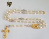 (1-3353) Gold Laminate - 6mm Pearls Rosary Necklace - 24''- BGO. - Fantasy World Jewelry