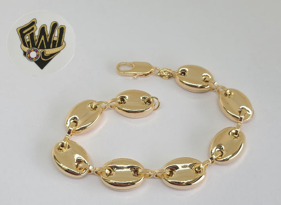 (1-0428) Gold Laminate Bracelet - 12mm Puff Marine Link - 7.5